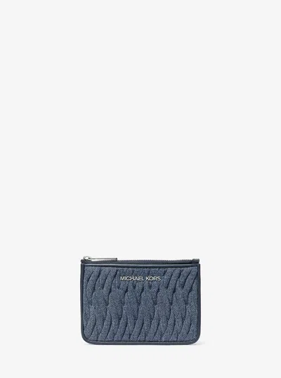 Michael Kors Outlet Jet Set Travel Small Matelassé Denim Coin Pouch In Multi