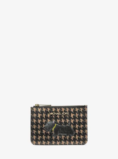Michael Kors Outlet Jet Set Travel Small Printed Houndstooth Print Coin Pouch In Multi
