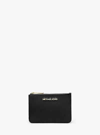 Michael Kors Outlet Jet Set Travel Small Saffiano Leather Coin Pouch In Black