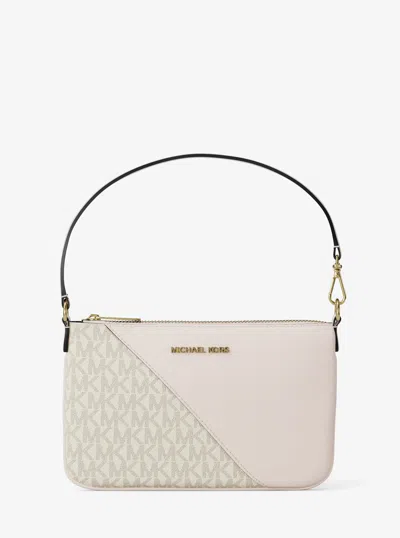 Michael Kors Outlet Jet Set Travel Small Signature Logo And Smooth Wristlet In Multi