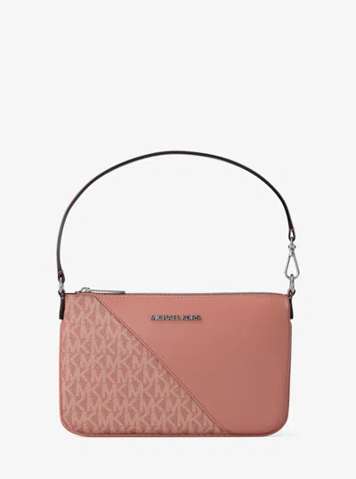 Michael Kors Outlet Jet Set Travel Small Signature Logo And Smooth Wristlet In Multi