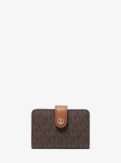 Michael Kors Outlet Jet Set Travel Small Signature Logo Billfold Wallet In Brown