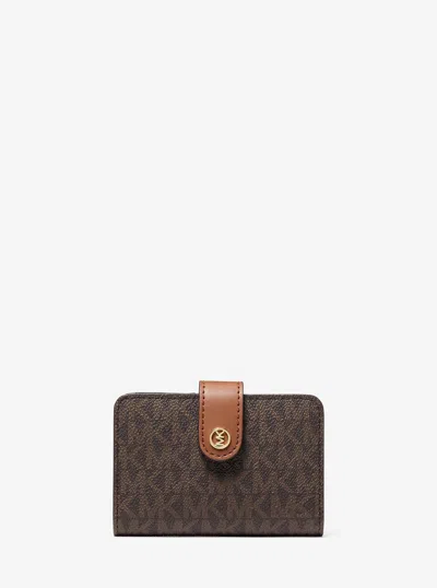 Michael Kors Outlet Jet Set Travel Small Signature Logo Billfold Wallet In Brown