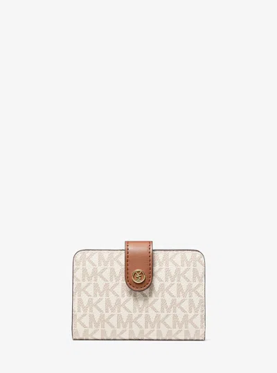 Michael Kors Outlet Jet Set Travel Small Signature Logo Billfold Wallet In Natural