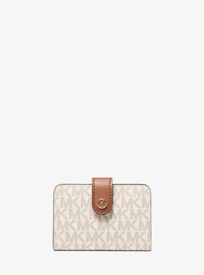 Michael Kors Outlet Jet Set Travel Small Signature Logo Billfold Wallet In White
