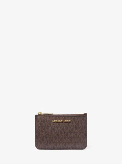 Michael Kors Outlet Jet Set Travel Small Signature Logo Coin Purse In Brown