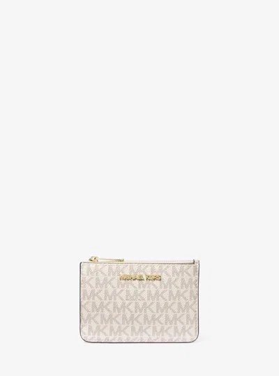 Michael Kors Outlet Jet Set Travel Small Signature Logo Coin Purse In Natural