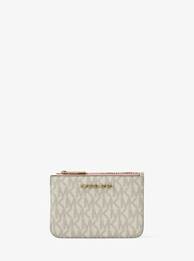 Michael Kors Outlet Jet Set Travel Small Signature Logo Coin Purse In Pink