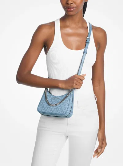 Michael Kors Outlet Jet Set Travel Small Signature Logo Convertible Pochette In Blue