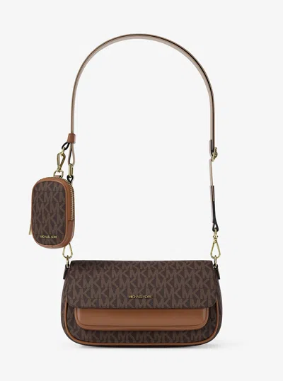 Michael Kors Outlet Jet Set Travel Small Signature Logo Crossbody Bag With Pouch In Brown