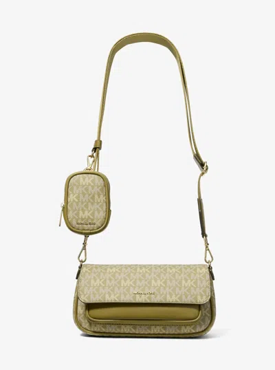 Michael Kors Outlet Jet Set Travel Small Signature Logo Crossbody Bag With Pouch In Gold