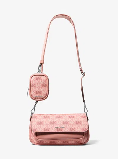 Michael Kors Outlet Jet Set Travel Small Signature Logo Crossbody Bag With Pouch In Pink