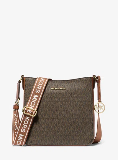 Michael Kors Outlet Jet Set Travel Small Signature Logo Messenger Bag In Brown