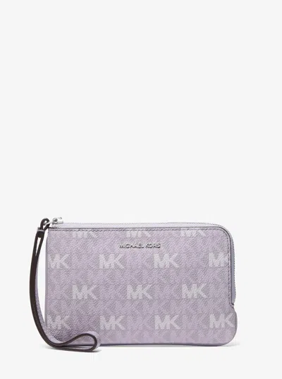 Michael Kors Outlet Jet Set Travel Small Signature Logo Wristlet In Blue