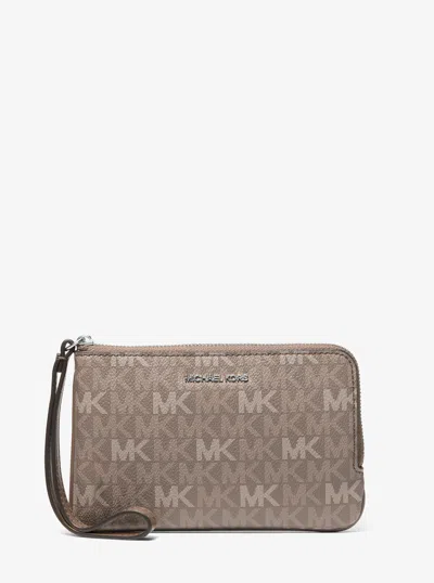 Michael Kors Outlet Jet Set Travel Small Signature Logo Wristlet In Grey