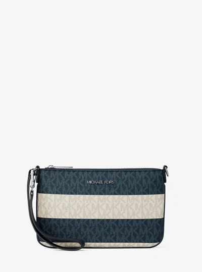 Michael Kors Outlet Jet Set Travel Striped Signature Logo Convertible Wristlet In Blue