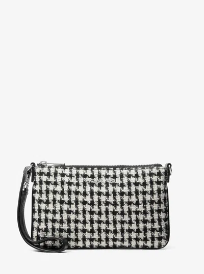 Michael Kors Outlet Jet Set Travel Woven Houndstooth Convertible Wristlet In Black