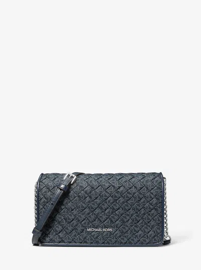 Michael Kors Outlet Jet Set Travel Woven Signature Logo Crossbody Bag In Blue