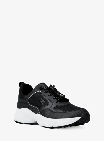 Michael Kors Outlet Jett Mixed-media Trainer In Black