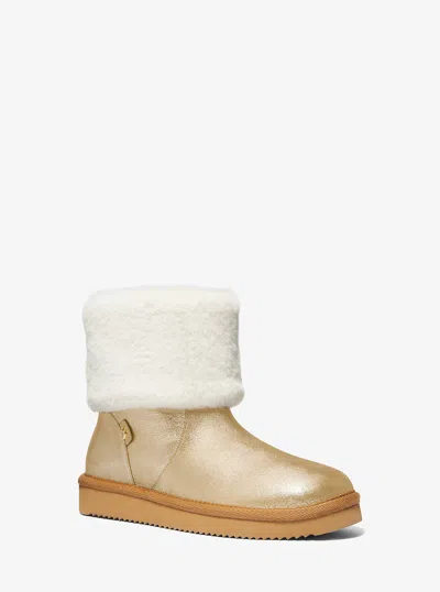 Michael Kors Outlet Julia Faux Fur Trim Metallic Leather Boot In Gold