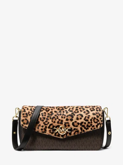 Michael Kors Outlet Kacey Medium Signature Logo And Leopard Print Calf Hair Shoulder Bag In Multi
