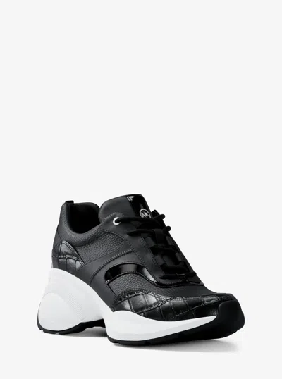 Michael Kors Outlet Kaia Mixed-media Trainer In Black