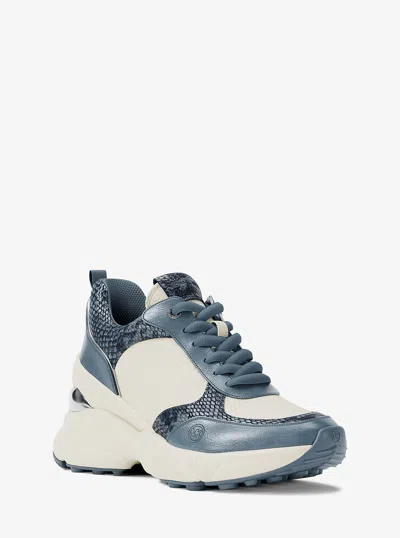 Michael Kors Outlet Katrina Mixed-media Wedge Trainer In Blue