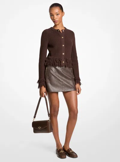 Michael Kors Outlet Knit Fringed Cardigan In Brown