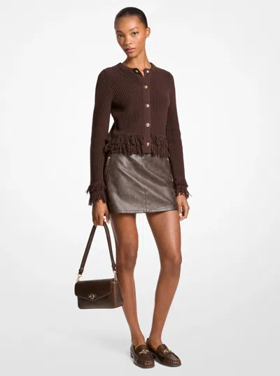 Michael Kors Outlet Knit Fringed Cardigan In Gold