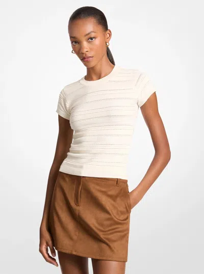 Michael Kors Outlet Knit Short-sleeve Top In Beige