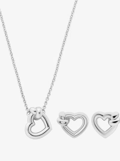 Michael Kors Outlet Knotted Heart Necklace And Earrings Gift Set In Metallic
