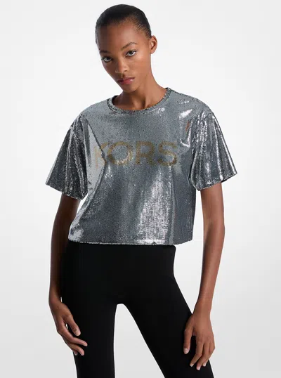 Michael Kors Outlet Kors Sequined Boxy T-shirt In Silver