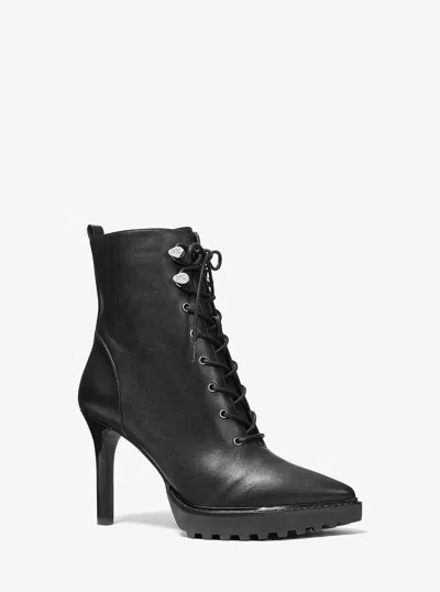 Michael Kors Outlet Kyle Leather Lace-up Boot In Black