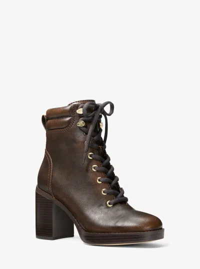 Michael Kors Outlet Lacy Burnished Block Heel Boot In Brown