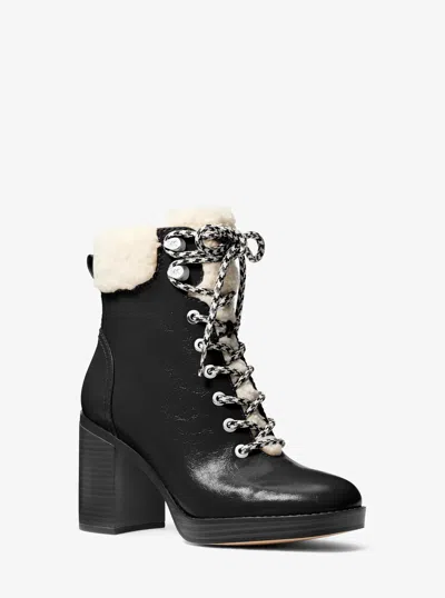 Michael Kors Outlet Lacy Faux Shearling Block Heel Boot In Black