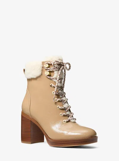 Michael Kors Outlet Lacy Faux Shearling Block Heel Boot In Brown