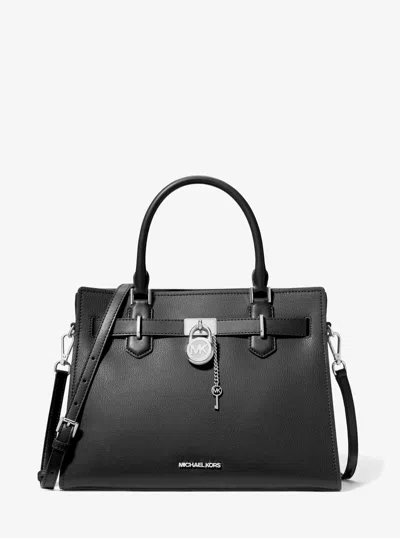 Michael Kors Outlet Landon Medium Leather Satchel In Black