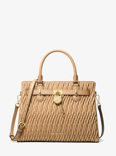 Michael Kors Outlet Landon Medium Matelassé Satchel In Brown