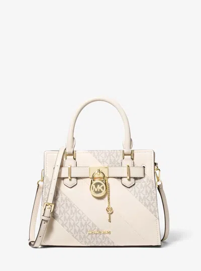 Michael Kors Outlet Landon Small Signature Logo Satchel In Natural