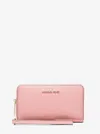 Michael Kors Outlet Large Pebbled Leather Smartphone Wristlet In Pink