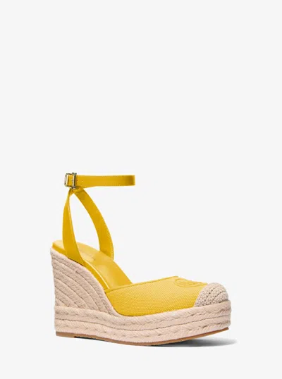 Michael Kors Outlet Larissa Cotton Canvas Espadrille Wedge In Gold