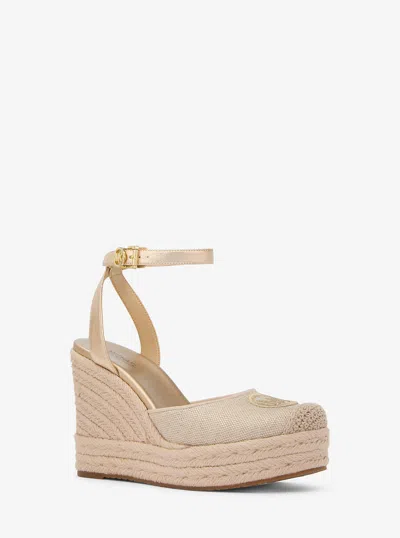 Michael Kors Outlet Larissa Metallic Canvas Espadrille Wedge In Gold