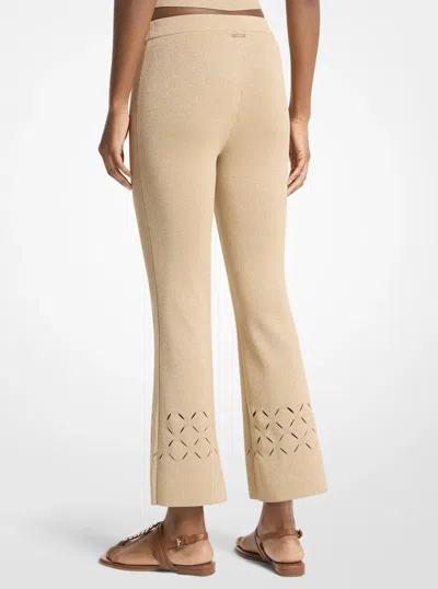 Michael Kors Outlet Laser Cut Metallic Stretch Knit Cropped Pants In Neutral