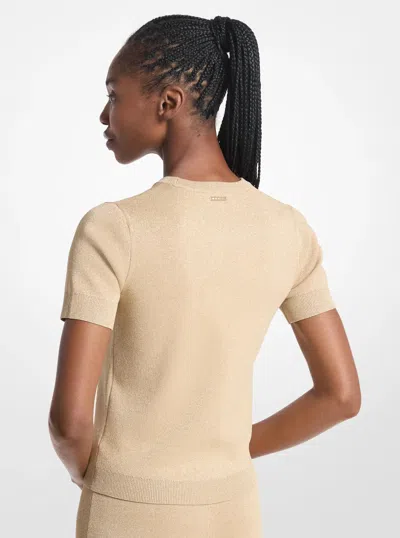 Michael Kors Outlet Laser Cut Metallic Stretch Knit Top In Brown