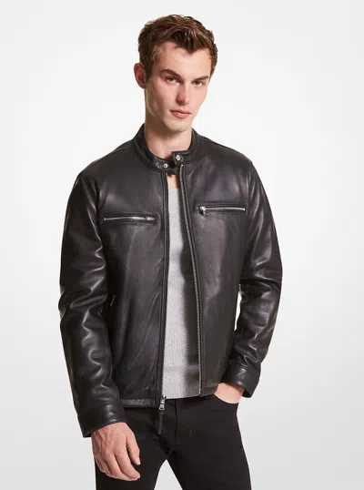 Michael Kors Outlet Leather Moto Jacket In Black
