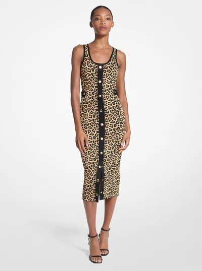 Michael Kors Outlet Leopard Print Stretch Viscose Midi Tank Dress In Multi