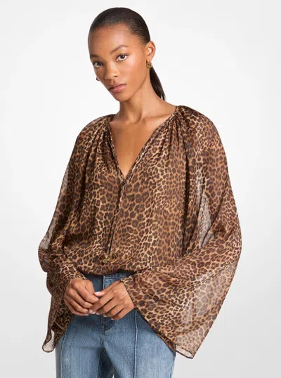 Michael Kors Outlet Leopard Print Woven Top In Multi