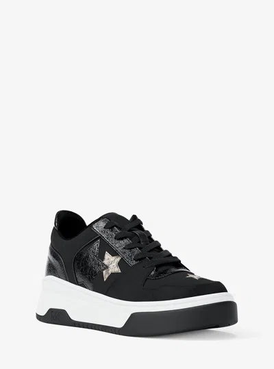 Michael Kors Outlet Lexi Embellished Mixed-media Sneaker In Black