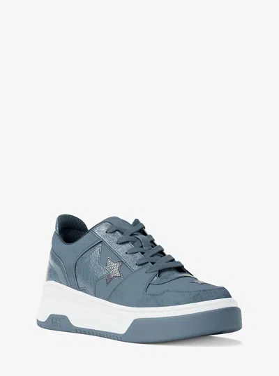 Michael Kors Outlet Lexi Embellished Mixed-media Sneaker In Blue