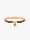 Michael Kors Outlet Lock Charm Leather Bangle In Gold